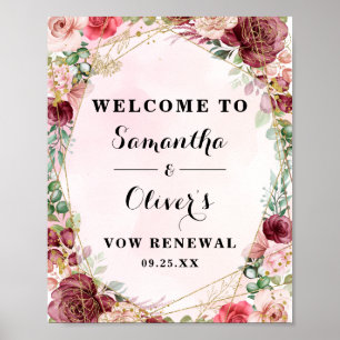 Póster Elegante aniversario floral del Rosa de Borgoña de