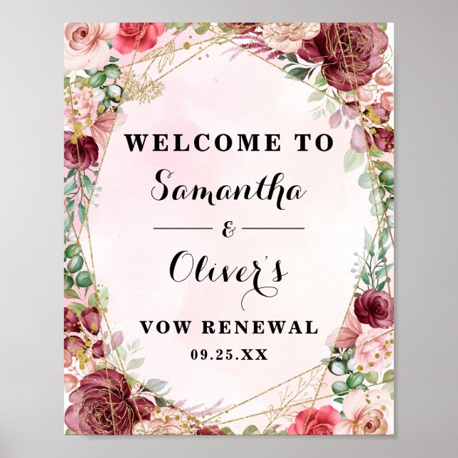 Póster Elegante aniversario floral del Rosa de Borgoña de (Frente)