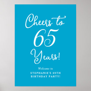 Póster Elegante Aqua Blue Cheers a 65 años 65 cumpleaños