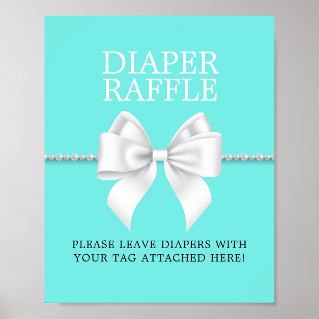 Póster Elegante Aqua Tiffany Baby Shower Diaper Raffle (Frente)