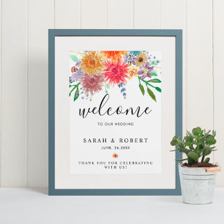 Póster Elegante Aquarela Bienvenidos a Nuestra Boda