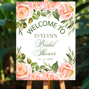 Póster Elegante Aquarela Rosas Rosadas Bienvenida Novia D