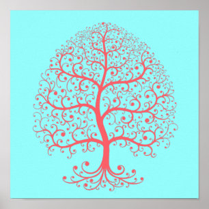 Póster Elegante árbol de la vida retro pastel rosado