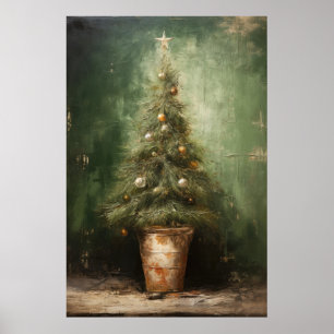 Póster Elegante árbol de Navidad rústico en una olla de a