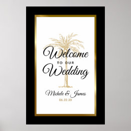 Póster Elegante árbol de palma dorado tropical de bienven