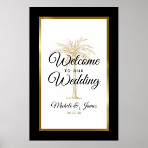 Póster Elegante árbol de palma dorado tropical de bienven