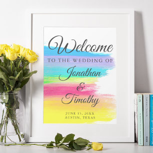 Póster Elegante arco iris moderno LGBT Bienvenidos a nues
