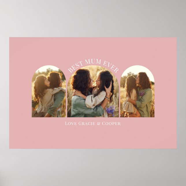 Póster Elegante arco rosa multifoto mejor mamá (Frente)