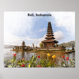 Póster Elegante arquitectura del templo de Bali Indonesia