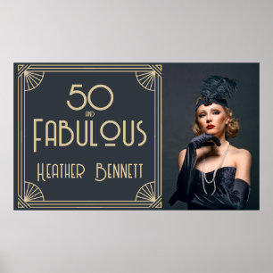 Póster Elegante Art Deco 50 y Fabuloso Cumpleaños