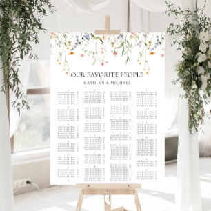 Póster Elegante asiento alfabético Boda de flores silvest
