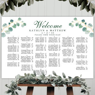 Póster Elegante asiento alfabético eucalipto Boda