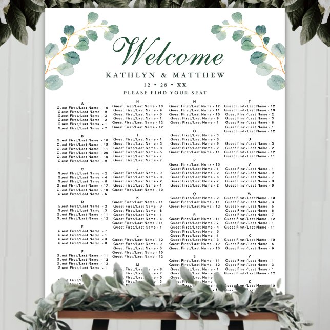 Póster Elegante asiento alfabético eucalipto Boda (Subido por el creador)
