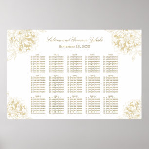 Póster Elegante asiento Boda floral Peony Gold
