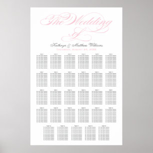 Póster Elegante Asiento de Boda con Caligrafía Rosa