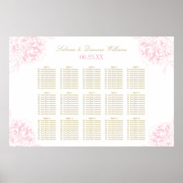 Póster Elegante asiento de Boda con flores de oro rosado