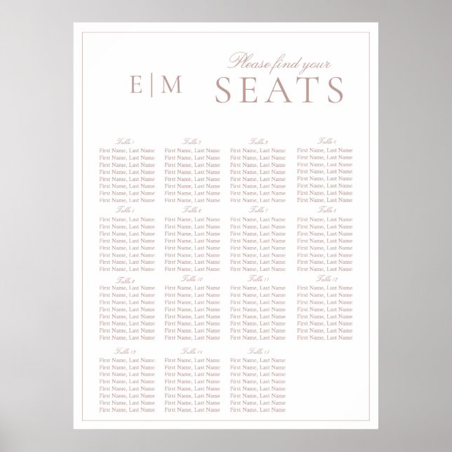 Póster Elegante asiento de Boda de escritura moderna rosa (Frente)