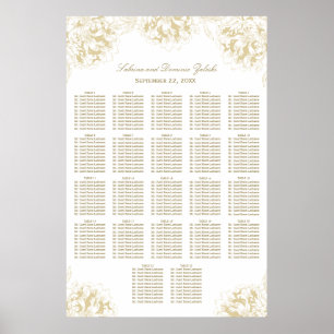 Póster Elegante Asiento de Boda de Peonía Floral Dorada