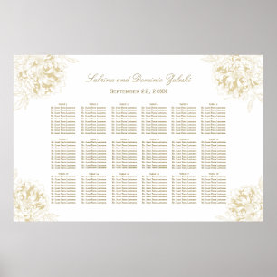 Póster Elegante Asiento de Boda de Peonía Floral Dorada