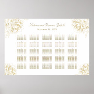 Póster Elegante Asiento de Boda de Peonía Floral Dorada