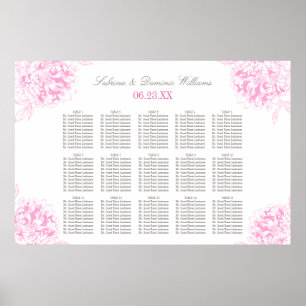 Póster Elegante asiento de boda de peonía rosa fucsia