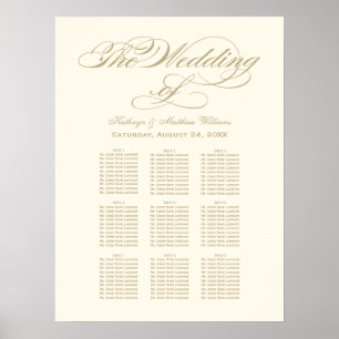 Póster Elegante Asiento de Boda en Marfil con Caligrafía 