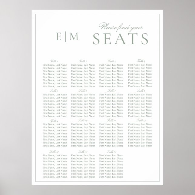 Póster Elegante asiento de Boda en monograma con guión ve (Frente)