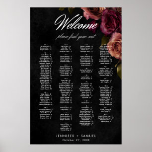 Póster Elegante asiento de Boda floral borgoñona asqueros