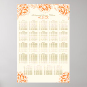Póster Elegante Asiento de Boda Floral Naranja Peonía