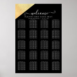 Póster Elegante Asiento de Boda Moderno Negro y Dorado co