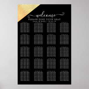 Póster Elegante Asiento de Boda Moderno Negro y Dorado co