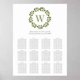 Póster Elegante asiento de Boda verde monograma Wreath