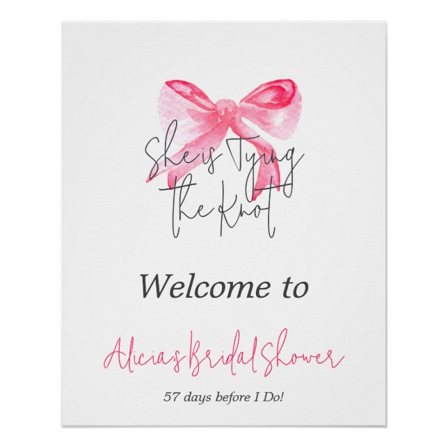 Póster Elegante atando la ducha de novias Knot Pink Bow (Anverso)