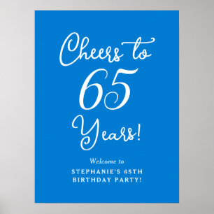 Póster Elegante Azul Feliz 65 Años Cumpleaños