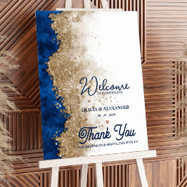 Póster Elegante Azul Marino Dorado Bienvenida Real de Bod