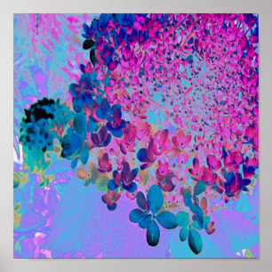Póster Elegante azul oscuro e hidrangea recta magenta