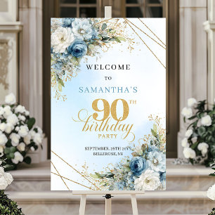 Póster Elegante azul polvoriento eucalipto dorado cumplea