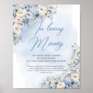 Póster Elegante azul y blanco floral En una memoria encan