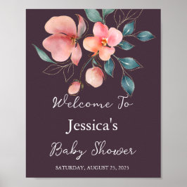Póster Elegante Baby Shower floral rosa y dorado moderno