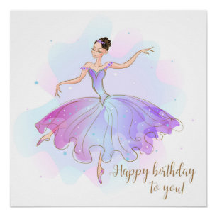 Póster Elegante Ballerina Birthday Wings Cumpleaños