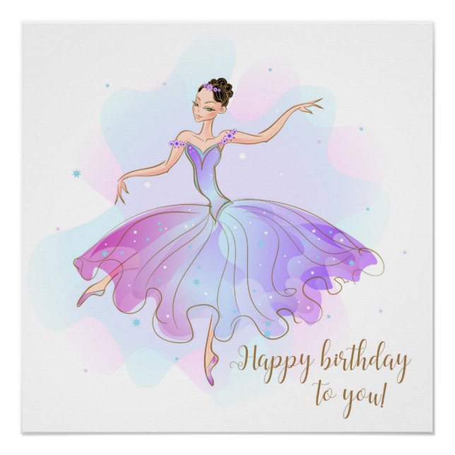 Póster Elegante Ballerina Birthday Wings | Cumpleaños (Anverso)