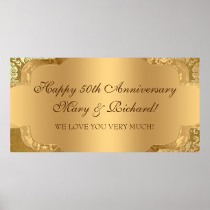 Póster Elegante Banner dorado de Swirl Floral Damask