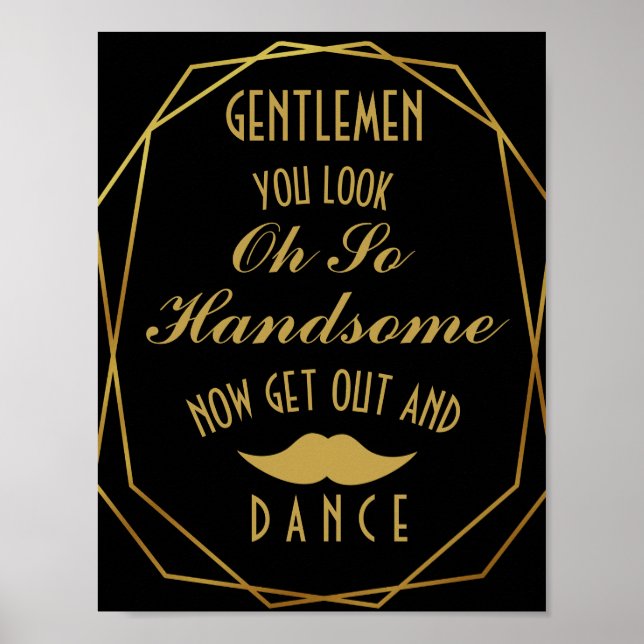 Póster Elegante baño de estilo Art Deco Gold & Black GENT (Frente)