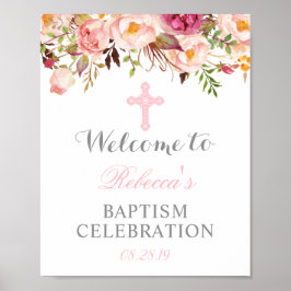 Póster Elegante baptismo floral Christening Signo de bien