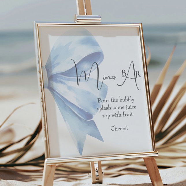 Póster Elegante bar Baby Shower Mimosa Dusty Blue Bow (Subido por el creador)