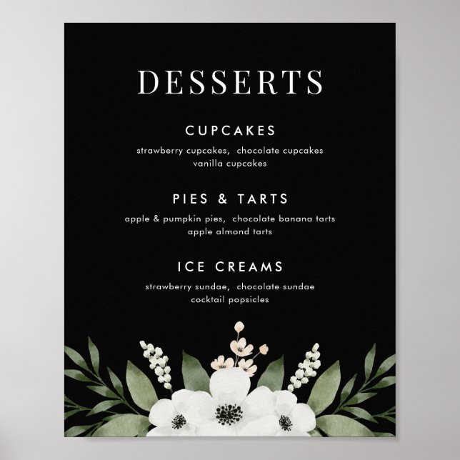 Póster Elegante Bar de postres Botánicos Florales Rótulo  (Frente)