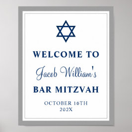 Póster Elegante bar gris y azul marino Mitzvah Bienvenido