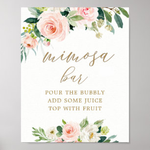 Póster Elegante barra de mimosa con acuarela en tono rosa