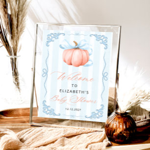 Póster Elegante barrido de calabaza azul Baby Shower