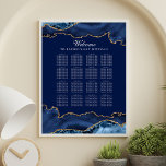 Póster Elegante Bat Mitzvah Fiesta Blue Gold<br><div class="desc">Los clientes del bar mitzvah fiestas guíen sus asientos con este elegante poster de tablas de asientos de la recepción de color azul marino. Moda y velada. Añadir 16 tablas.</div>
